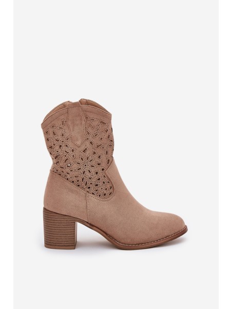 Ladies Cutout Cowboy Ankle Boots Beige S.Barski HY51-125