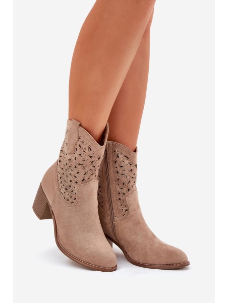 Ladies Cutout Cowboy Ankle Boots Beige S.Barski HY51-125