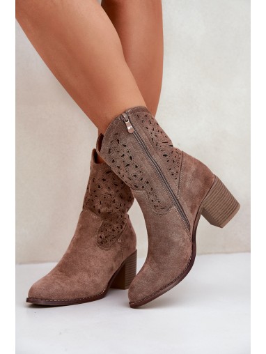 Cutout Cowboy Ankle Boots For Women On Heel Brown S.Barski HY51-125