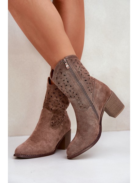 Cutout Cowboy Ankle Boots For Women On Heel Brown S.Barski HY51-125