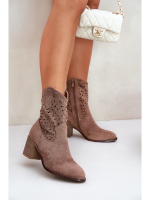 Cutout Cowboy Ankle Boots For Women On Heel Brown S.Barski HY51-125 2