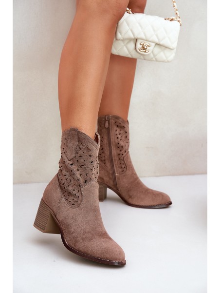 Cutout Cowboy Ankle Boots For Women On Heel Brown S.Barski HY51-125