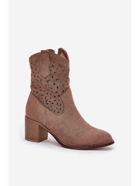 Cutout Cowboy Ankle Boots For Women On Heel Brown S.Barski HY51-125