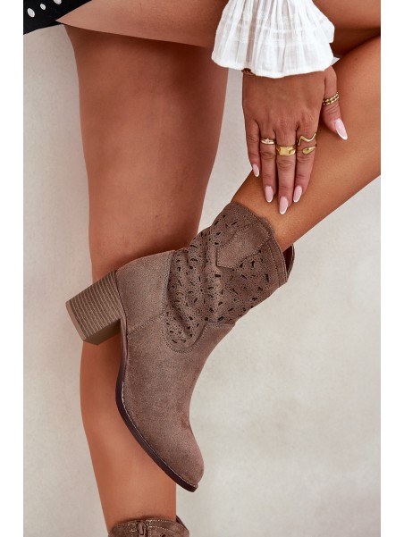 Cutout Cowboy Ankle Boots For Women On Heel Brown S.Barski HY51-125