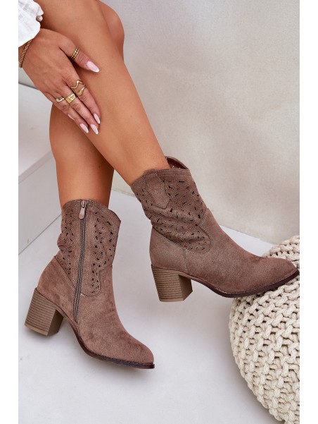 Cutout Cowboy Ankle Boots For Women On Heel Brown S.Barski HY51-125