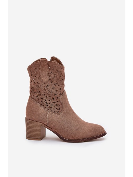 Cutout Cowboy Ankle Boots For Women On Heel Brown S.Barski HY51-125