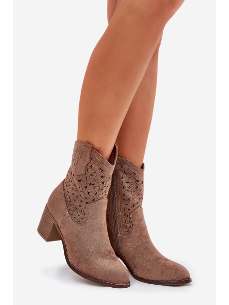Cutout Cowboy Ankle Boots For Women On Heel Brown S.Barski HY51-125