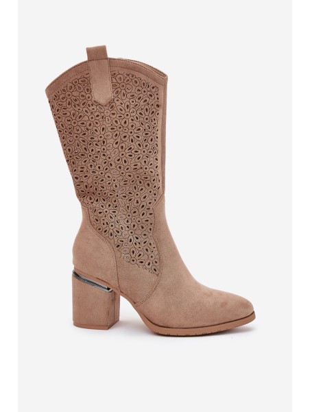 Cutout Cowboy Boots Mid-Calf S.Barski HY51-238 Beige