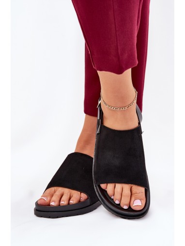 Women's Sandals Made Of Eco Suede On Platform Black Migola