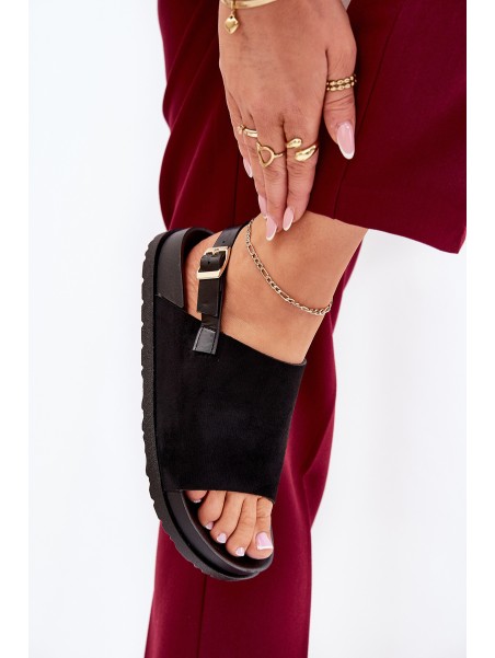 Women's Sandals Made Of Eco Suede On Platform Black Migola