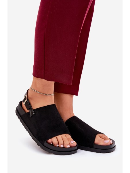 Women's Sandals Made Of Eco Suede On Platform Black Migola