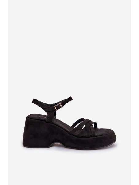 Platform And Wedge Sandals Made Of Eco Suede Black Nendal