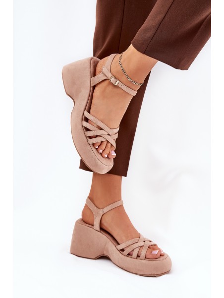 Platform And Wedge Sandals Made Of Eco Suede Beige Nendal