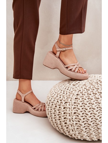 Platform And Wedge Sandals Made Of Eco Suede Beige Nendal