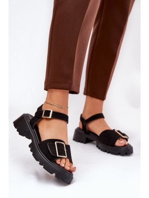 Eco Suede Sandals Women's With Buckle Black Gofielle