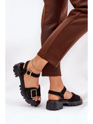 Eco Suede Sandals Women's With Buckle Black Gofielle 2