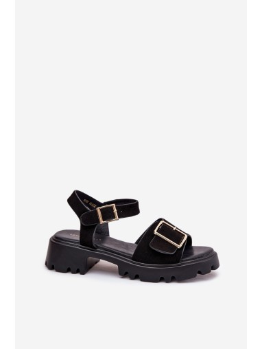 Eco Suede Sandals Women's With Buckle Black Gofielle