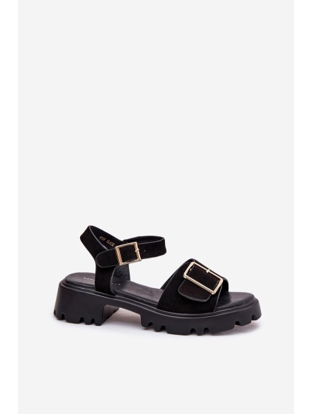 Eco Suede Sandals Women's With Buckle Black Gofielle