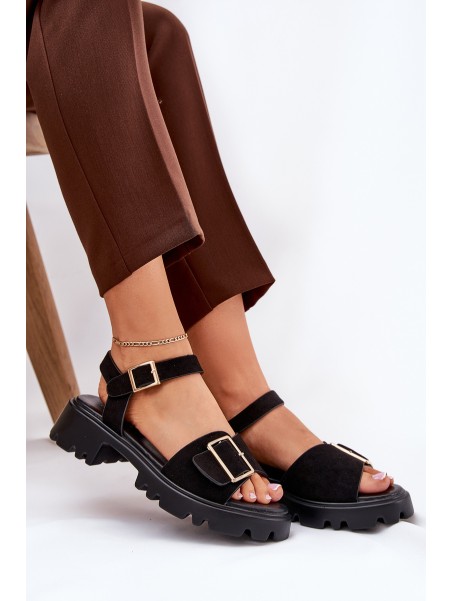 Eco Suede Sandals Women's With Buckle Black Gofielle