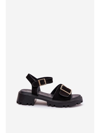 Eco Suede Sandals Women's With Buckle Black Gofielle