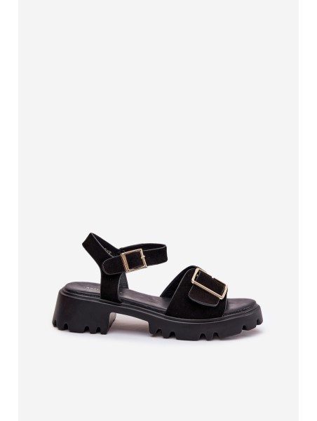 Eco Suede Sandals Women's With Buckle Black Gofielle