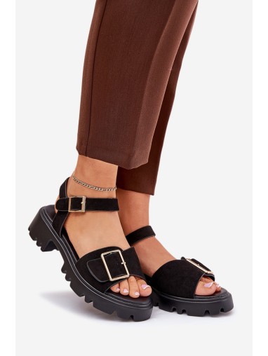 Eco Suede Sandals Women's With Buckle Black Gofielle