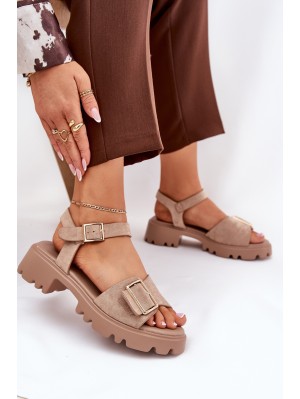 Eco Suede Women's Sandals With Buckle Beige Gofielle