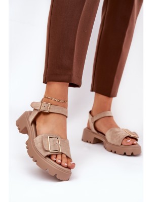 Eco Suede Women's Sandals With Buckle Beige Gofielle 2