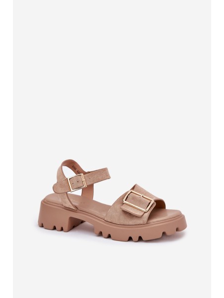 Eco Suede Women's Sandals With Buckle Beige Gofielle