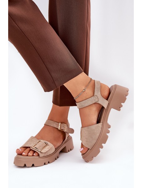 Eco Suede Women's Sandals With Buckle Beige Gofielle