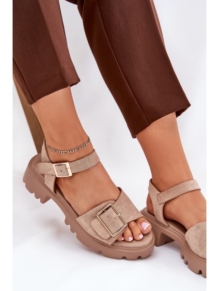 Eco Suede Women's Sandals With Buckle Beige Gofielle