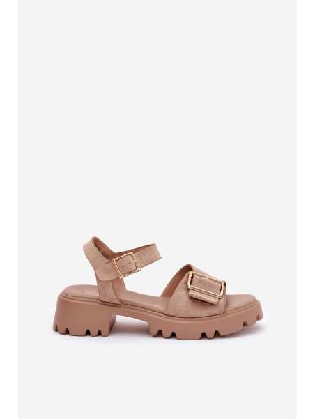 Eco Suede Women's Sandals With Buckle Beige Gofielle