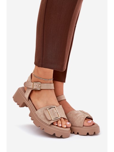 Eco Suede Women's Sandals With Buckle Beige Gofielle
