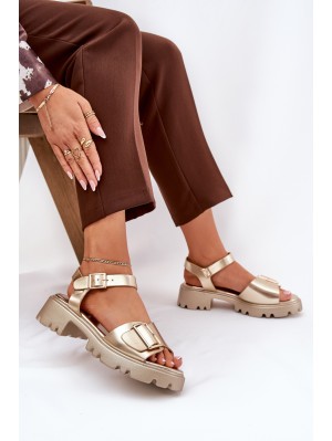 Eco Leather Women's Sandals With Buckle Golden Gofielle