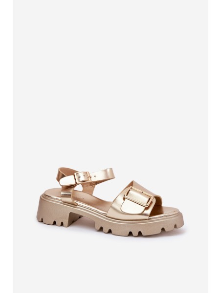 Eco Leather Women's Sandals With Buckle Golden Gofielle