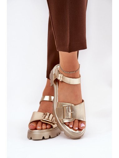 Eco Leather Women's Sandals With Buckle Golden Gofielle