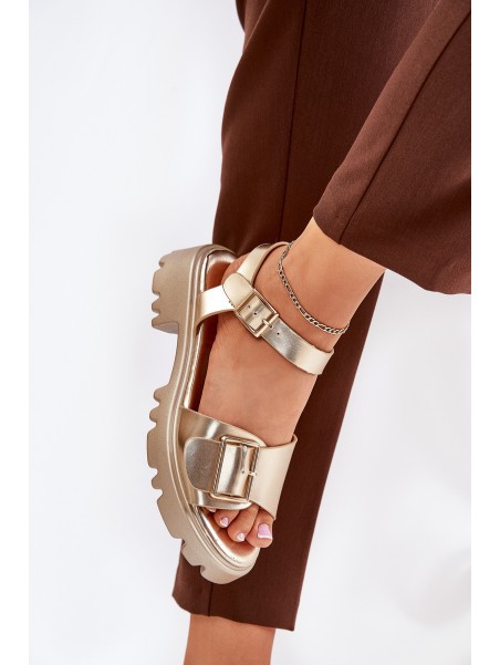 Eco Leather Women's Sandals With Buckle Golden Gofielle