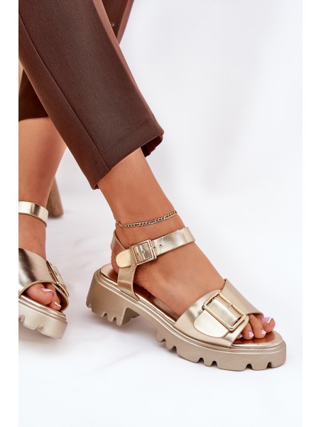 Eco Leather Women's Sandals With Buckle Golden Gofielle
