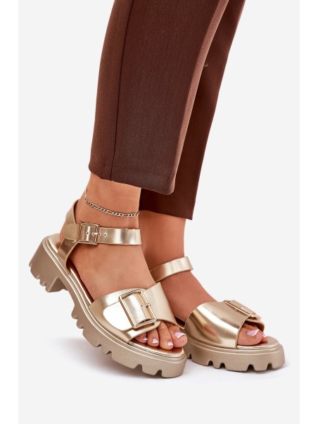 Eco Leather Women's Sandals With Buckle Golden Gofielle