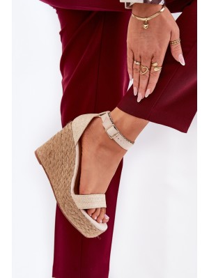 Wedge Sandals For Women With Braiding Beige Adelio