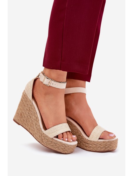 Wedge Sandals For Women With Braiding Beige Adelio