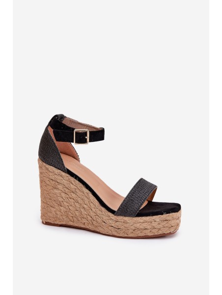 Women's Wedge Sandals With Braiding Black Adelio