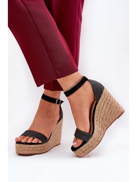 Women's Wedge Sandals With Braiding Black Adelio