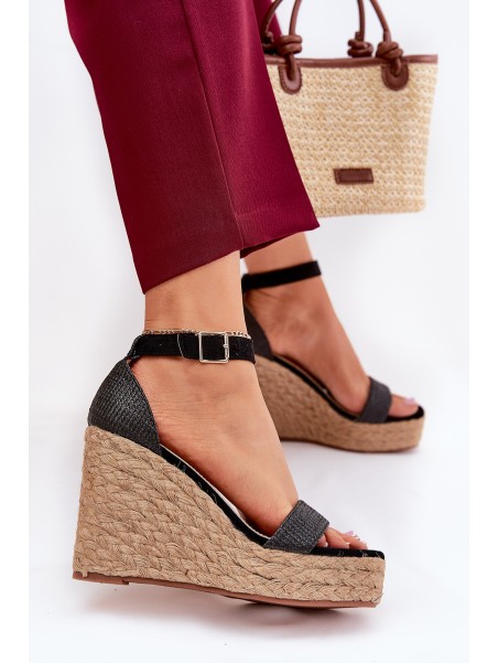 Women's Wedge Sandals With Braiding Black Adelio