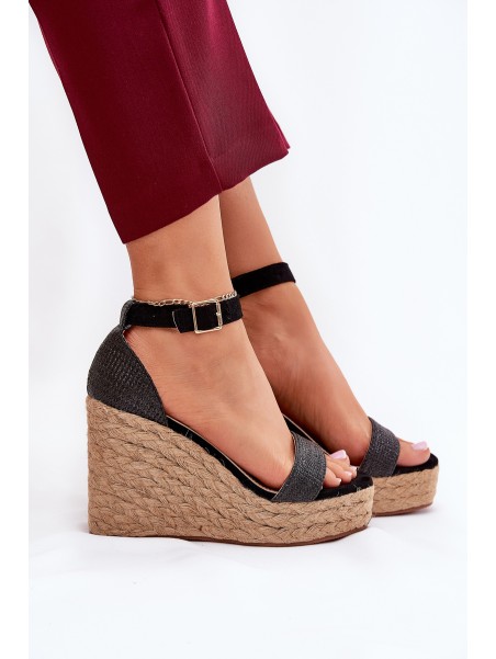 Women's Wedge Sandals With Braiding Black Adelio