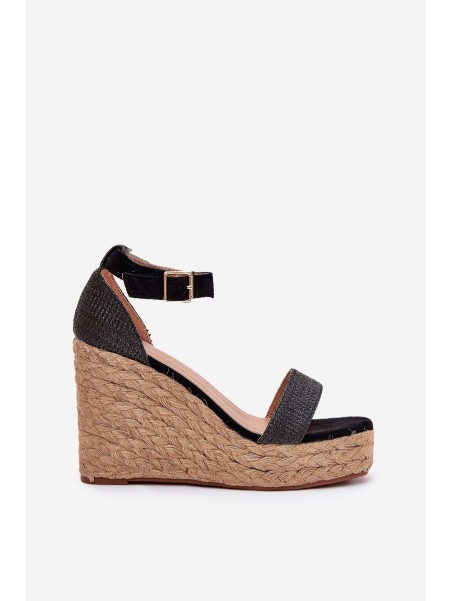 Women's Wedge Sandals With Braiding Black Adelio
