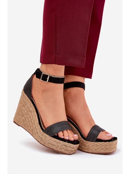Women's Wedge Sandals With Braiding Black Adelio