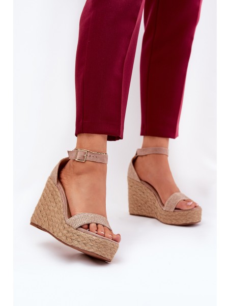 Wedge Sandals For Women With Braiding Khaki Adelio