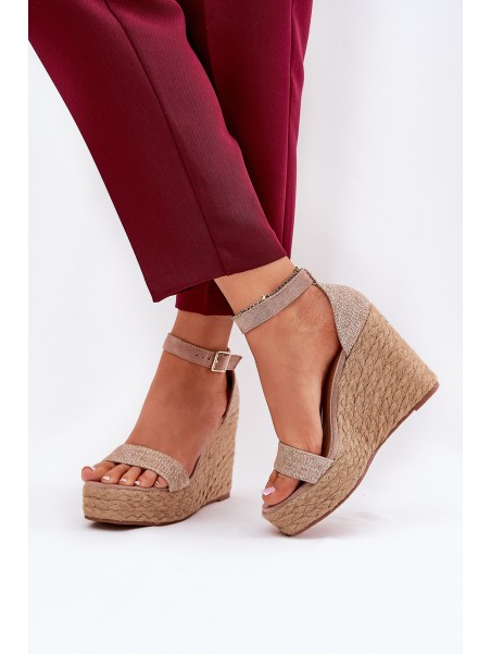 Wedge Sandals For Women With Braiding Khaki Adelio