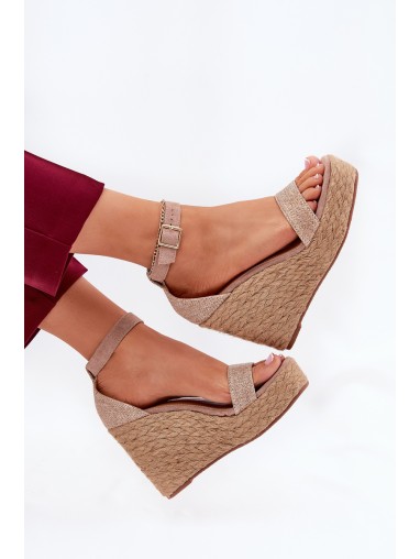 Wedge Sandals For Women With Braiding Khaki Adelio